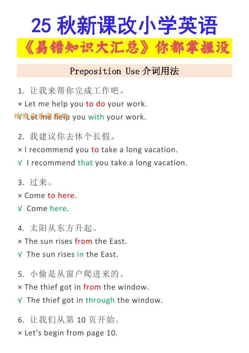 【2025秋新版】小学英语易错知识大汇总，看看你都掌握了没？-小升初英语-口袋盘资源站-网盘资源