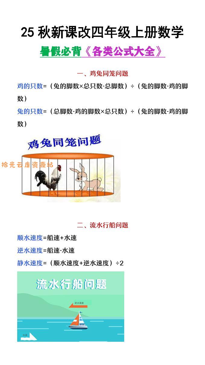 【2025秋新版】四年级上册数学各类公式汇总-口袋盘资源站-网盘资源